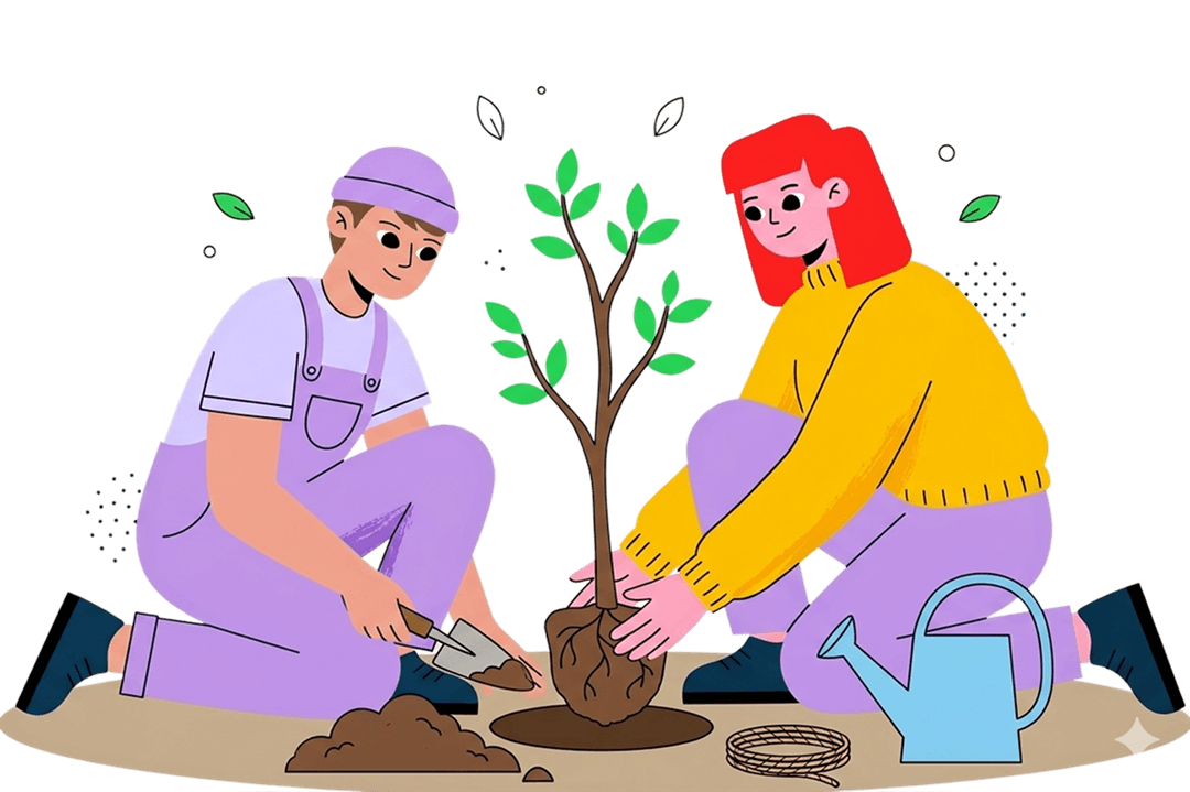 Couple planting a tree together