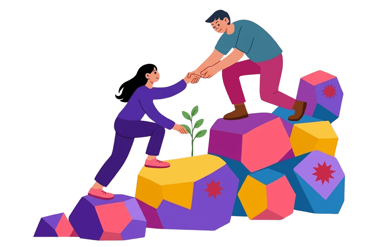 Couple climbing rocks together